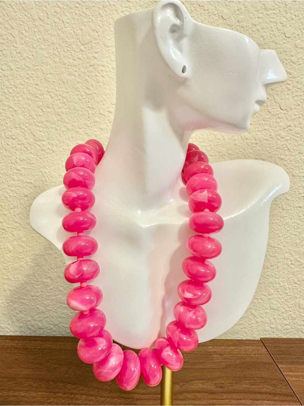 18” Barbie Pink Marbled Bubble Acrylic Statement Necklace